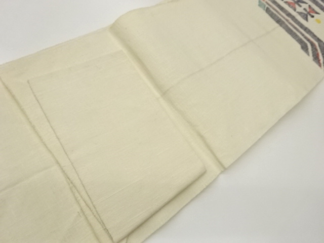  手織り紬幾何学模様織出し名古屋帯